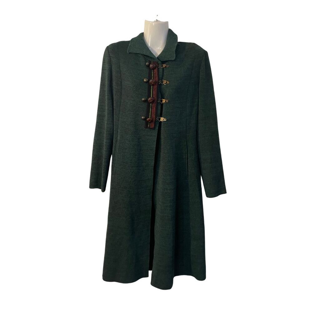 ASKA Wool Vintage Green Duster Length Coat SZ S Military Lagenlook Earthy